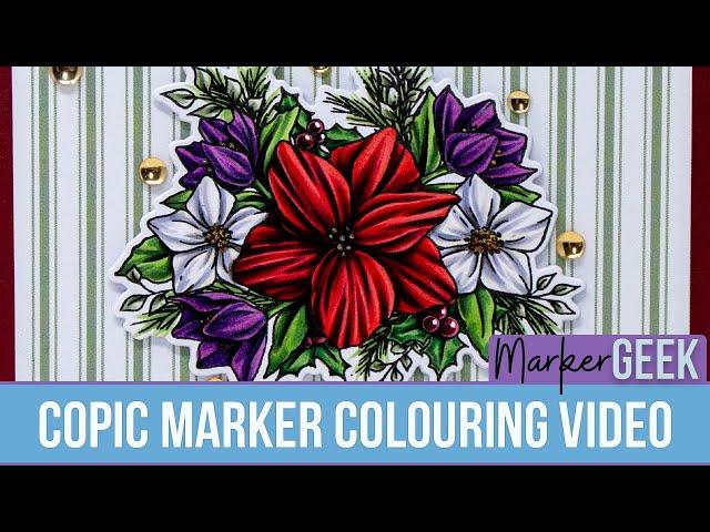 Colouring Picket Fence Studios Winter Blooms stamp set using Copic Markers