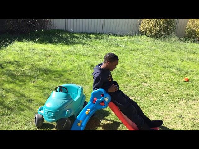 Safety With Conjay - Going back on a baby slide and landing on a baby cart 