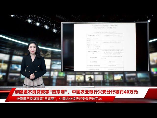 涉隐匿不良贷款等“四宗罪”，中国农业银行兴安分行被罚40万元