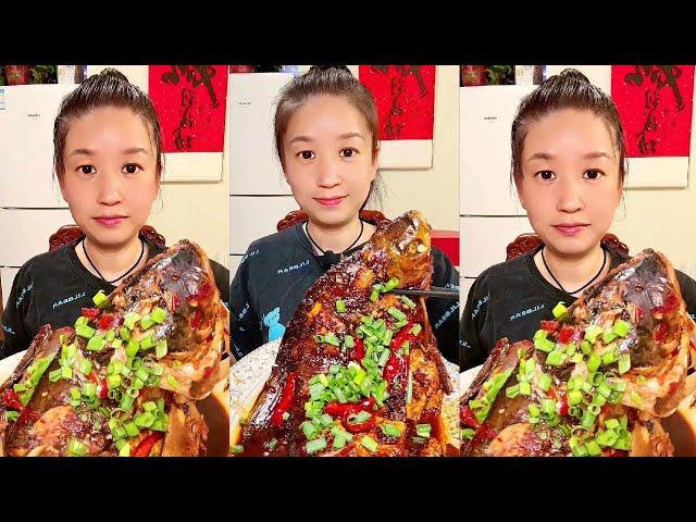 Eating Spicy Big Fish Head Mukbang | Eating Big Fish Curry | ASMR Eating Videos