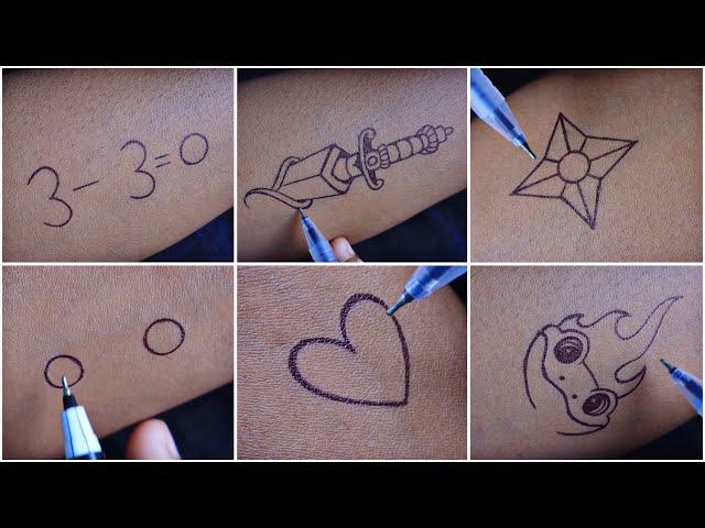 3-3=0 convert in tattoo // cute car // heart & knife tattoo with pen //  kese bnaye