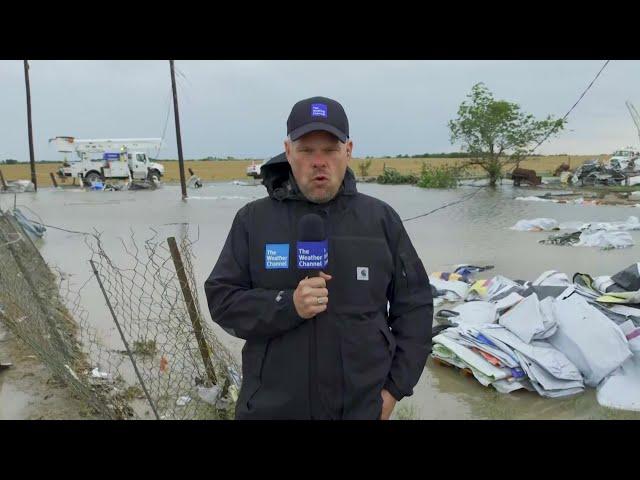 The Weather Channel Correspondent Justin Michaels reports on Tornado Aftermath in Valley View, TX