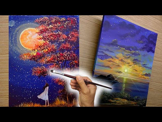 2 Ideas to Paint a Landescape whit Light/ Time lapse/Acrylic Painting Step by Step