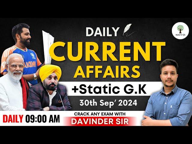 Current Affairs | PSSSB, PPSC & Punjab Police | 30th Sep, 2024 | Davinder Sir | Success Tree Punjab