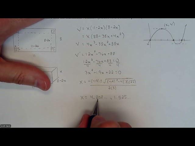 Calc 1 - Optimization – Finding Max Volume of a Box Using Calculus