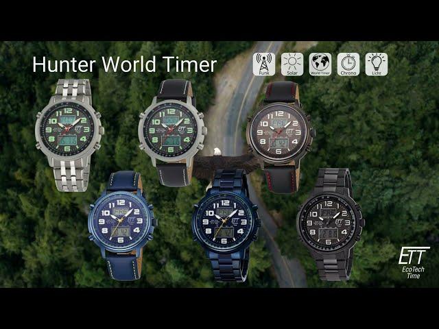 ETT - Hunter World Timer - 48 mm Herren Funkuhren mit Datumsanzeige, Ewiger Kalender, Zeitumstellung