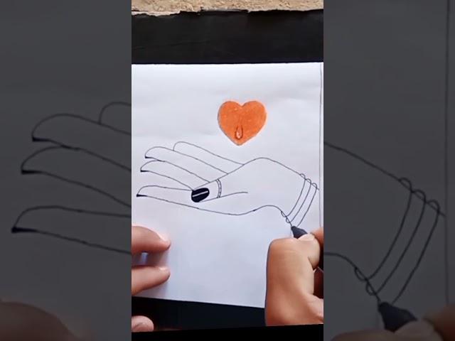 How to draw hand with heart in drawing.Art drawing tutorial skill.drawing.Amaze art.#shorts #viral.