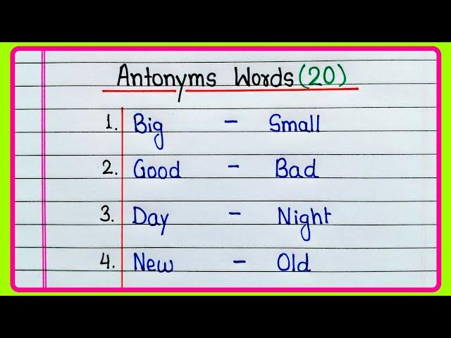 20 Antonyms words in English | Antonym words | Antonyms 20 | 20 Simple antonyms | English Grammar