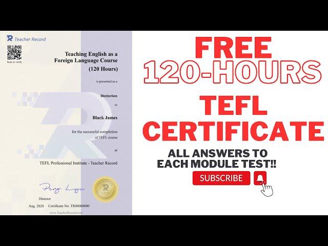 FREE 120 Hours TEFL Certificate || Key Answers || Teacher Record