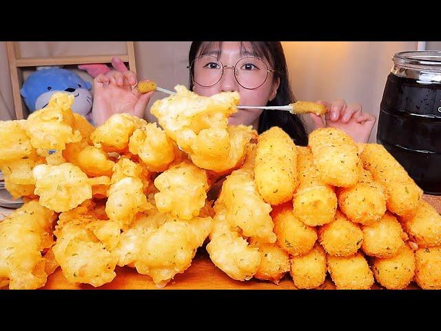 SUB) Cheese sticks and fried shrimp  Eating Show. Dessert Mukbang