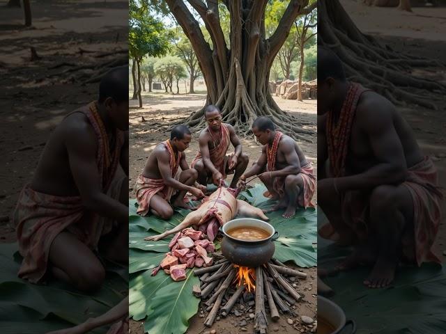 From Field to Feast: Traditional Goat Preparation in the Village #TribalFeast #CulturalHeritage