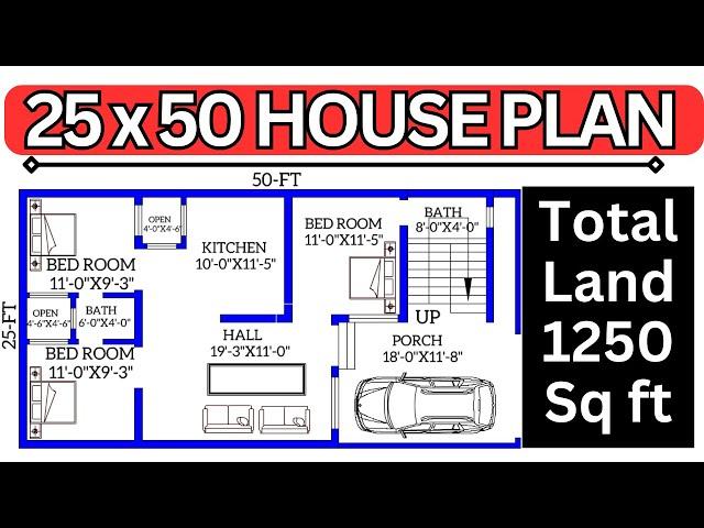 HOUSE PLAN 25x50 DESIGN 1250 SQUARE FT . हाउस प्लान 25x50 डिज़ाइन . LAYOUT PLAN.