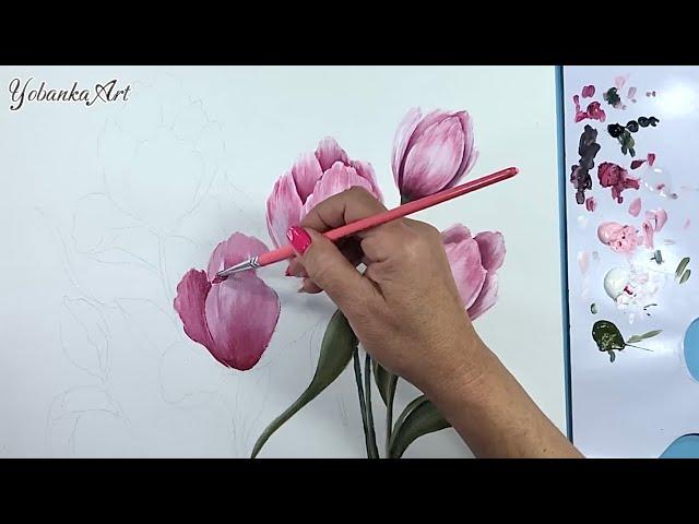 Simple acrylic painting technique /How to paint Tulips