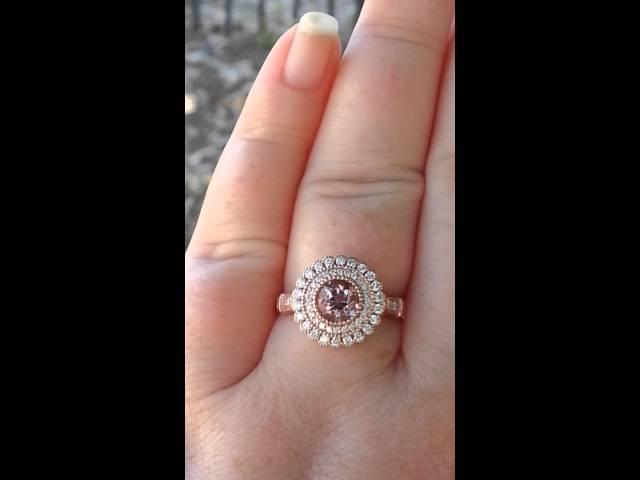 Peachy Pink OEC Spinel in Rose Gold Gerbera Diamond Engagement Ring with Milgrain Bezel