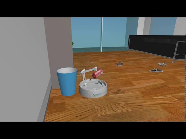 Camera-controlled low-cost robot arm on a vacuum robot (concept)
