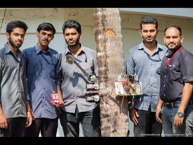 Remote controlled coconut climber and harvester climbing up  ! our final year project working video