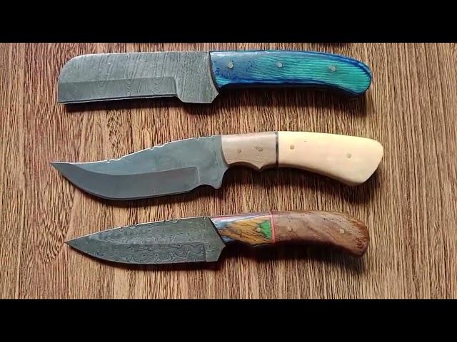 Handmade Knives in Damascus Steel and Carbon Steel. #custom #skinner #skills #damascusblade