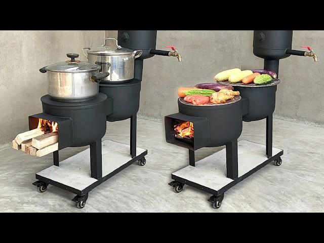 How to make a 3-in-1 wood stove _ Cooking stove - grill - hot water heater