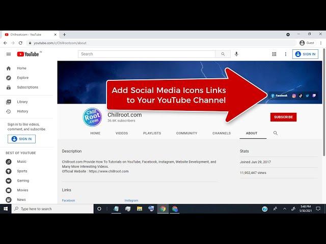 How to Add Social Media Icons Links to Your YouTube Channel Art on Desktop