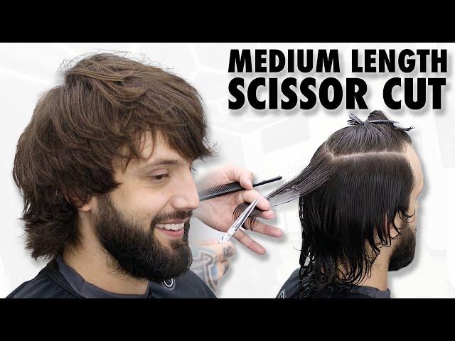 How to cut Medium / Long Men's hair with Scissors / Shears ️