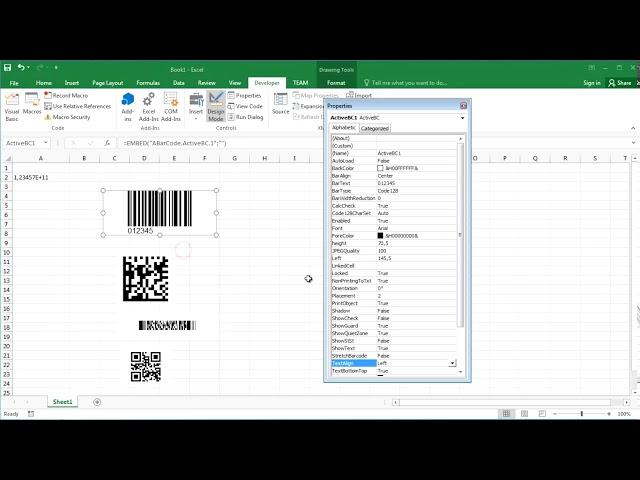 How to create Barcode in Excel 2016