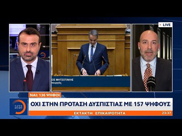 Έκτακτη Είδηση: Απορρίφθηκε η πρόταση δυσπιστίας με 157 «όχι» | OPEN TV