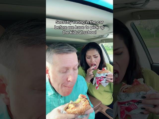 Some quiet time alone to keep our sanity! #husbandwifecomedy #marriagehumor #parents #school #burger