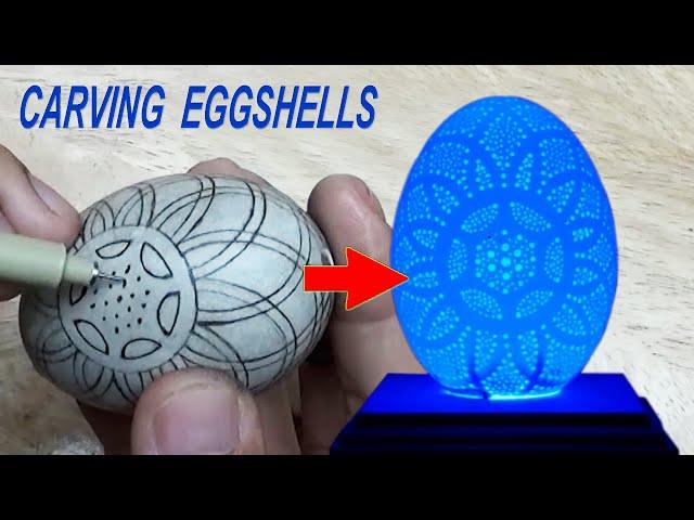 Cách làm đèn trang trí vỏ trứng | khắc hoa văn lên vỏ trứng | Eggshell carving | #3 #eggcarving