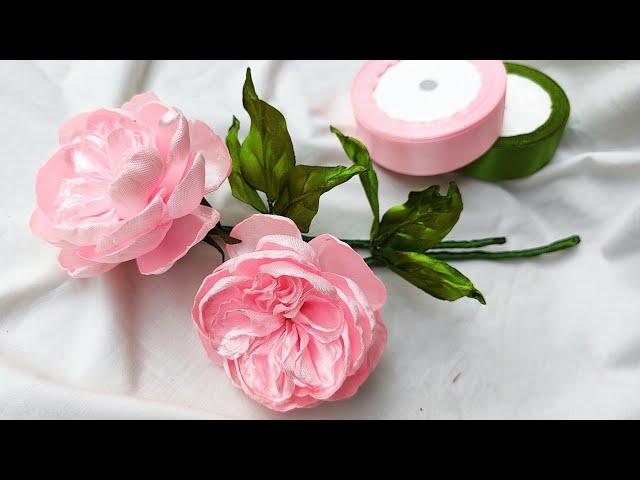 DIY satin ribbon roses/how to make english Roses with satin ribbon easy