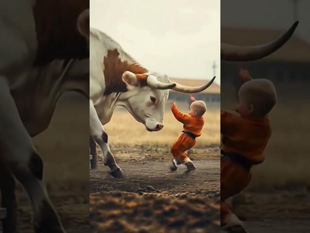 Little Baby Fights a Cow After Learning Karate #ShortsFeed #BraveBaby #MustWatch