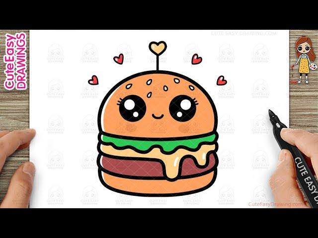 How to Draw a Cute Burger Simple & Easy for Kids