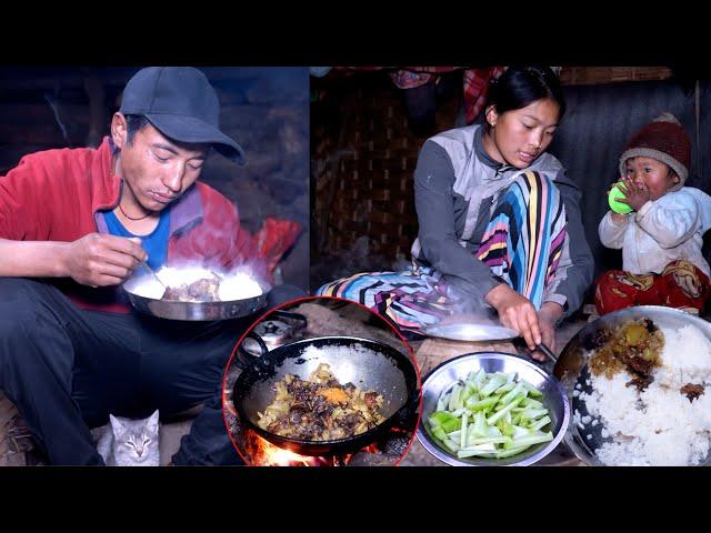 Pork & chayote mix with rice at dinner || shepherd life of Nepal || cooking  @shepherdlifeofnepal
