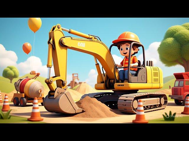 L'excavatrice | Les engins de Chantier  Tractopelle | Comptines et Chansons pour Bébé |Dessin Animé