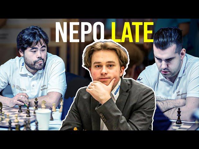 Nepo arrives 1 min 54 seconds late to a 3 minute game against Vincent Keymer
