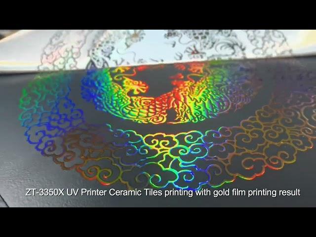 ZT-3350UV A3 small uv printer with varnish ceramic tile printing gold color film printing result