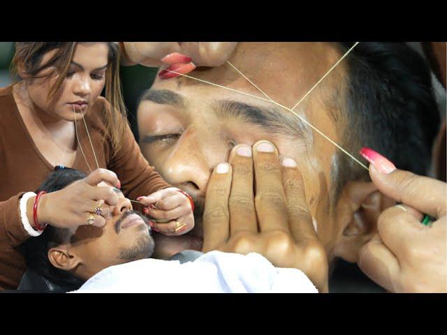 ASMR EYEBROW THREADING | EYEBROW THREADING BY LADY BARBER | RAINBOW BEAUTY AND TATTOO