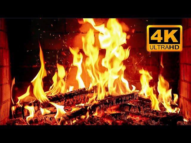  Cozy Fireplace 4K (12 HOURS). Fireplace with Crackling Fire Sounds. Fireplace Ambience