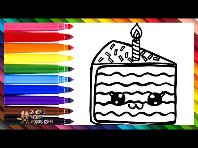 Draw and Color a Cute Slice of Cake  Drawings for Kids