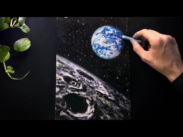 ASMR Drawing Planet Earth with Pastels, Very Soothing (No Talking)