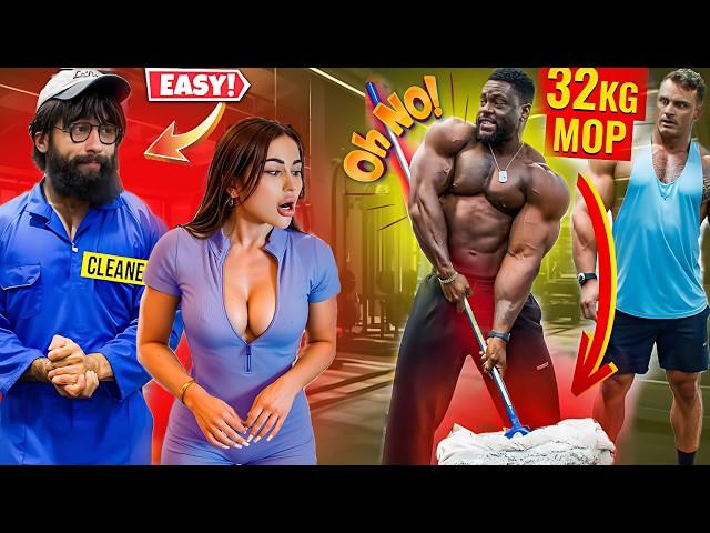 when Elite Powerlifter Use 32KG mop|pretending cleaner in gym!Anatoly gym prank