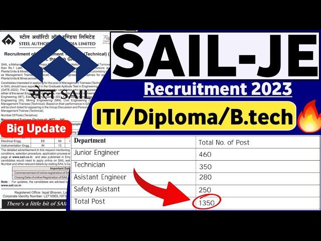 SAIL Junior Engineer Recruitment 2023 | Fresher | All Branches | SAIL Jobs 2023 | SAIL Vacancy 2023