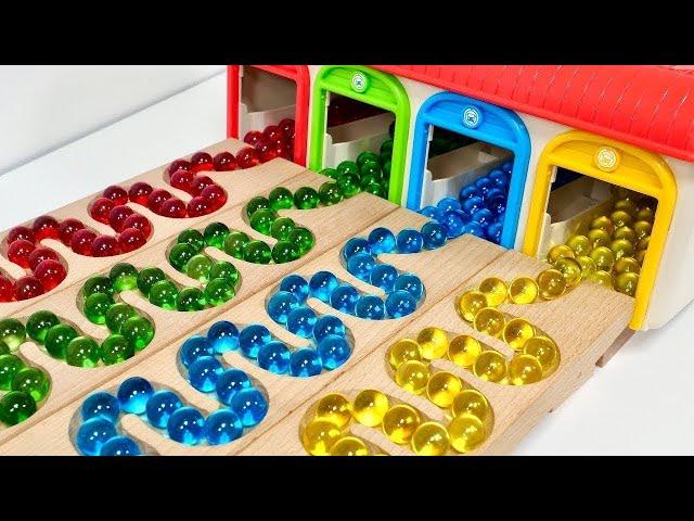 Marble Run ASMR Race  HABA Slope & Dump Truck Excavator Ambulance Forklift Garbage Truck Tractors