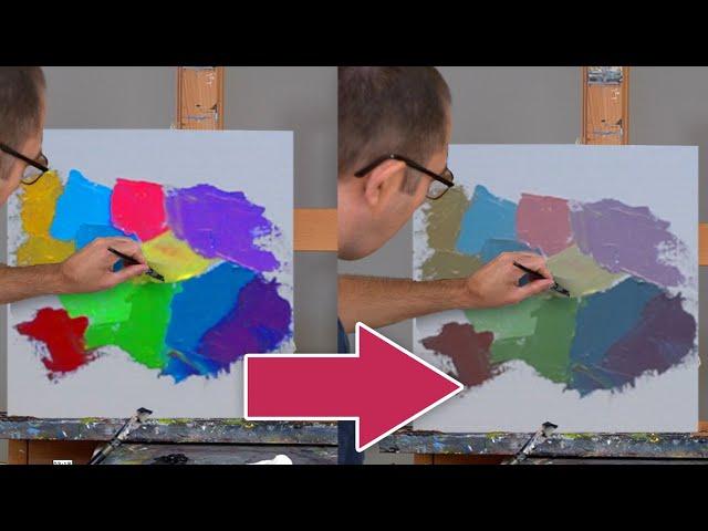 Muted colors are more natural! How to desaturate colors. Color mixing with acrylics for beginners.