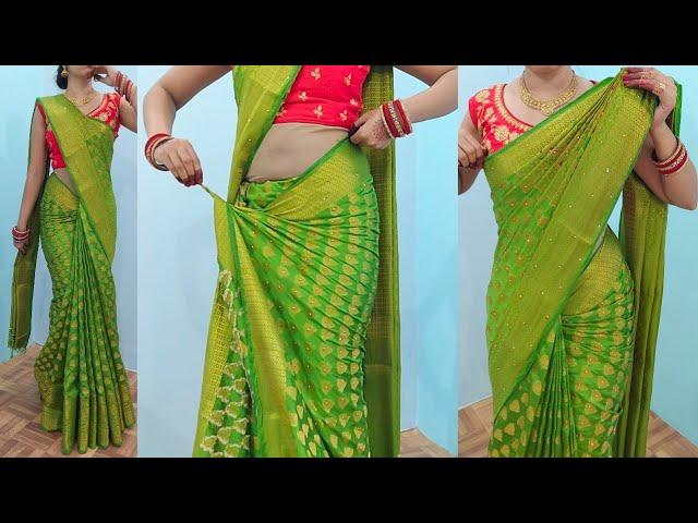 Banarashi silk saree draping in very easy steps | stone work silk saree DRAPING TUTORIAL for wedding