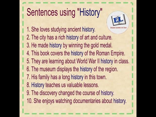 "History" meaning with example sentences | Learn English Vocabulary #english #wordoftheday #english