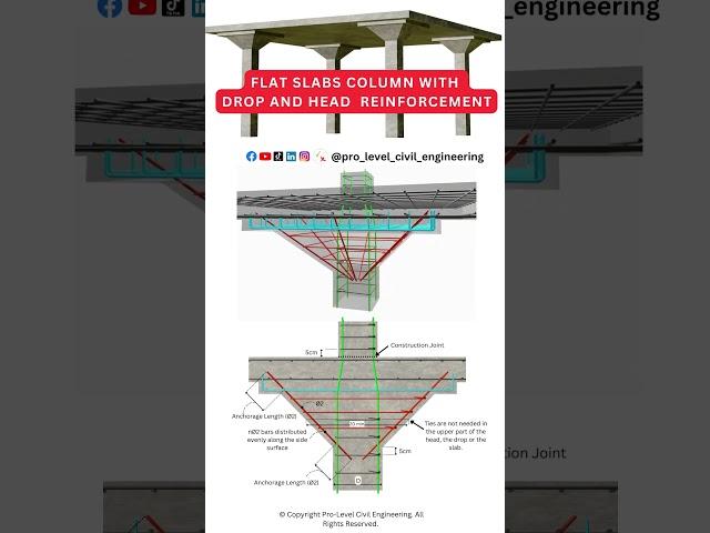 Flat slab column with drop and head reinforcement. #civilengineering #structural #engineering