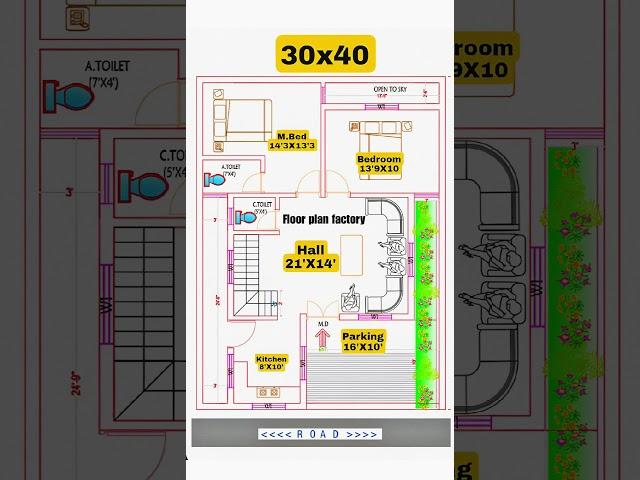 30x40 house plan east facing | 30x40 house design | 1200 square feet house design with car parking