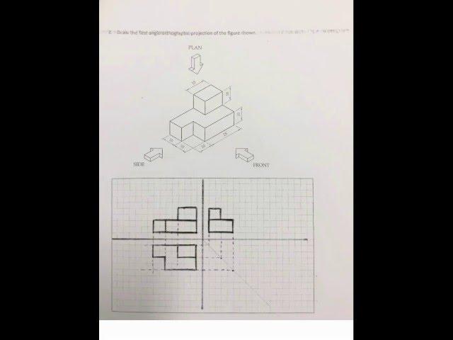 (Steps) First Angle Orthographic Projection Worksheet 1 Question 3