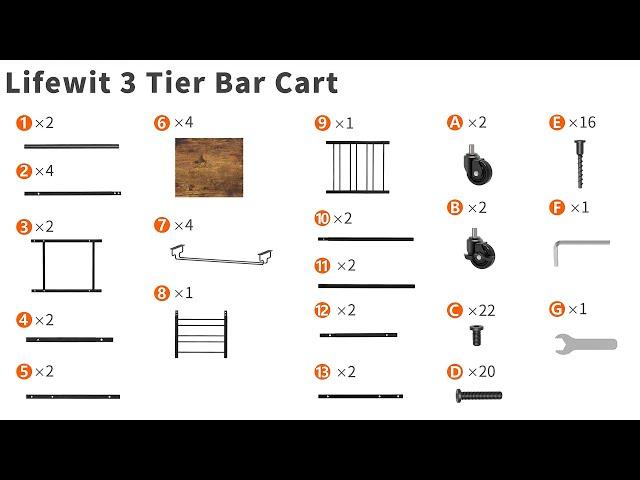 Lifewit Bar Cart, 3 Tier Serving Home Bar with Lockable Wheels installation video tutorial