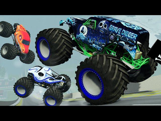 MONSTER JAM Epic High Racing Jumps and Crashes Blue Thunder, Dreid, Hot Wheels | BeamNG.Drive